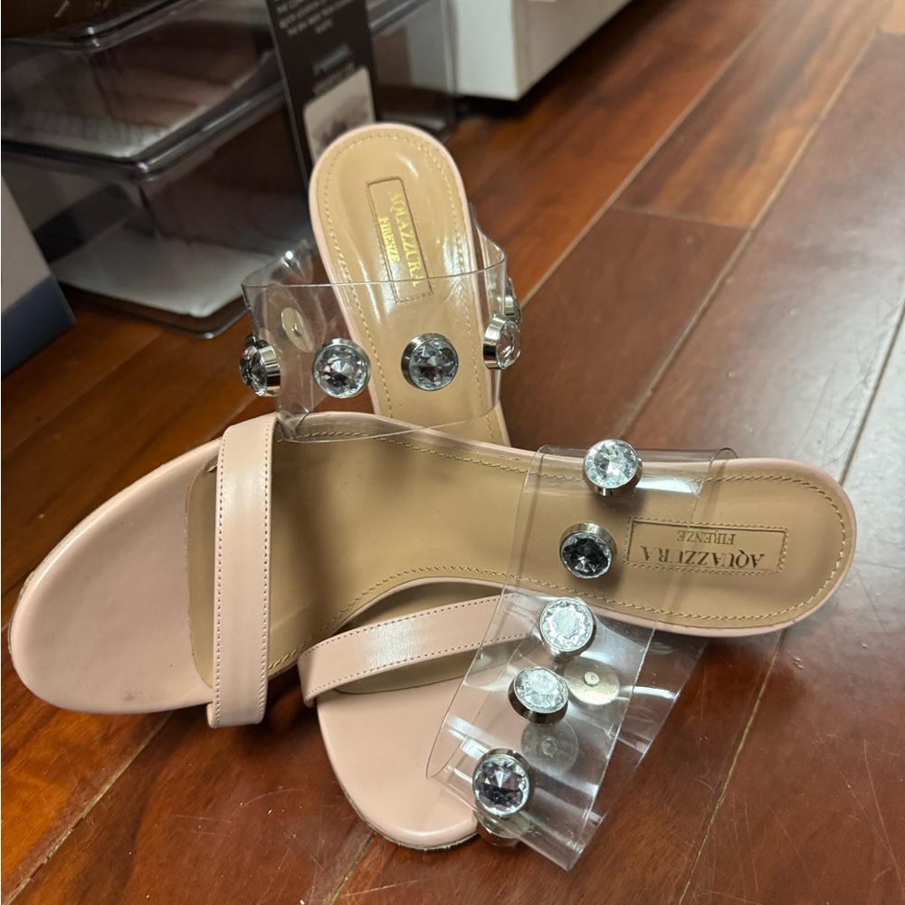 Aquazzura Nude Sandals with Clear Embellished Straps